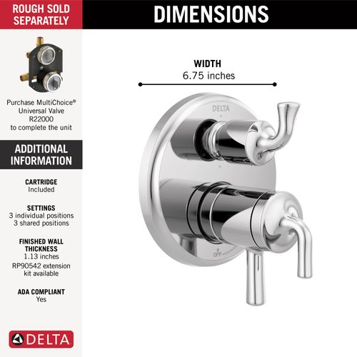 Main product image of Kayra 2-Handle Monitor 17 Series Valve Trim with 3- or 6- Setting Diverter (Chrome), T27933