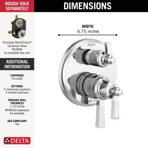 Main product image of Dorval Traditional 2-Handle Monitor 17 Series Valve Trim w/ 6 Setting Diverter (Chrome), T27956