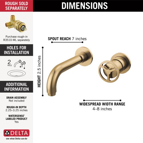 Main product image of Trinsic Single Handle Wall Mount Bathroom Faucet Trim, 1.2 GPM (Champagne Bronze), T3558LF-CZWL