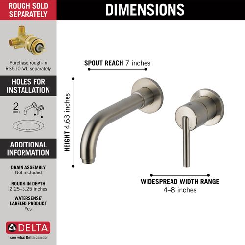 Main product image of Trinsic Single Handle Wall Mount Bathroom Faucet Trim (Stainless), T3559LF-SSWL