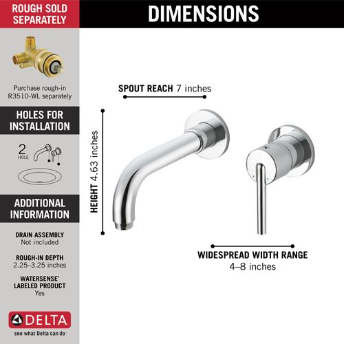 Main product image of Trinsic Single Handle Wall Mount Bathroom Faucet Trim (Chrome), T3559LF-WL