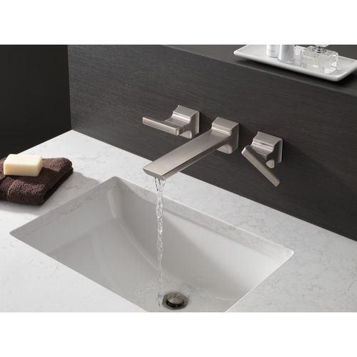 Main product image of Pivotal Two Handle Wall Mount Bathroom Faucet Trim, 1.20 GPM (Lumicoat Stainless), T3599LF-SS-PR-WL
