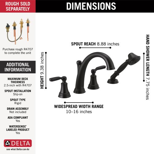 Main product image of Woodhurst Roman Tub with Hand Shower Trim (Matte Black), T4732-BL