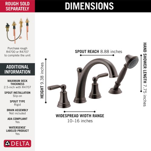 Main product image of Woodhurst Roman Tub w/ Handshower Trim (Venetian Bronze), T4732-RB