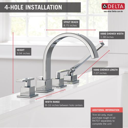 Main product image of Vero Roman Tub Trim w/ Hand Shower (Chrome), T4753