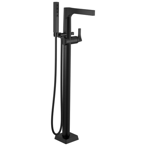 Main product image of Zura Single Handle Floor Mount Tub Filler Trim w/ Hand Shower (Matte Black), T4774-BLFL