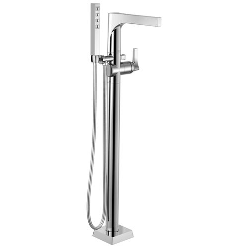 Main product image of Zura Single Handle Floor Mount Tub Filler Trim w/ Hand Shower (Chrome), T4774-FL