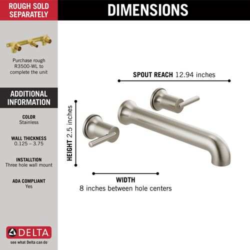 Main product image of Trinsic Wall Mounted Tub Filler (Stainless), T5759-SSWL