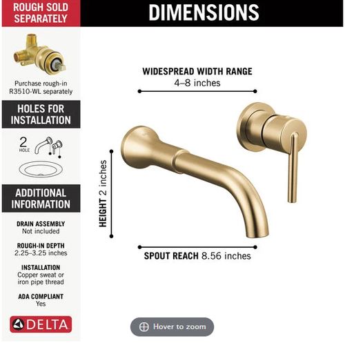 Main product image of Trinsic Single Handle Wall Mount Bathroom Faucet (Champagne Bronze), T3559LF-CZWL