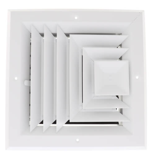 8" x 8" (Wall Opening Size) 3-Way Aluminum Square Ceiling Diffuser (White)