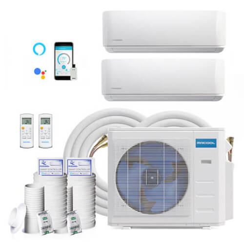 Main product image of DIY 48,000 BTU, R-410A, 20.5 SEER2 Ductless Two Zone Heat Pump Package, 230V w/ 25ft Install Kit (24+24)