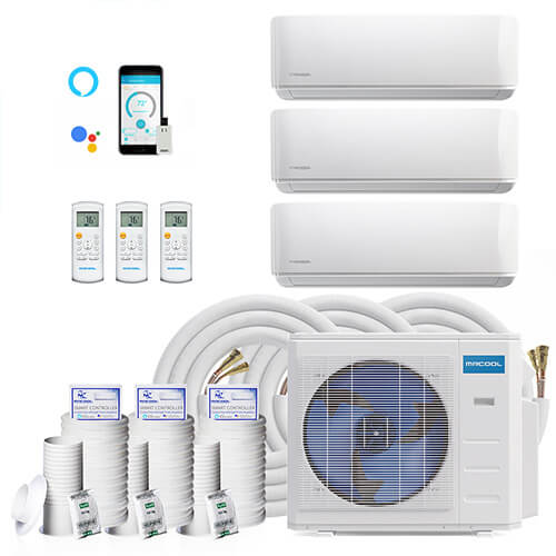 DIY 36,000 BTU, R-410A, 21.5 SEER2 Ductless Three Zone Heat Pump Package, 230V w/ 16ft Install Kit (12+12+12)