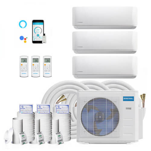 Main product image of DIY 48,000 BTU, R-410A, 20.5 SEER2 Ductless Three Zone Heat Pump Package, 230V w/ 25ft Install Kit (12+18+18)