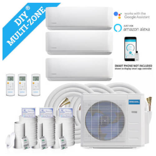Main product image of DIY 48,000 BTU, R-410A, 20.5 SEER2 Ductless Three Zone Heat Pump Package, 230V w/ 25ft Install Kit (12+18+18)
