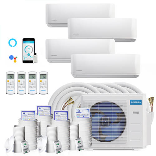 DIY 36,000 BTU, R-410A, 21.5 SEER2 Ductless Four Zone Heat Pump Package, 230V w/ 16ft Install Kit (9+9+9+12)