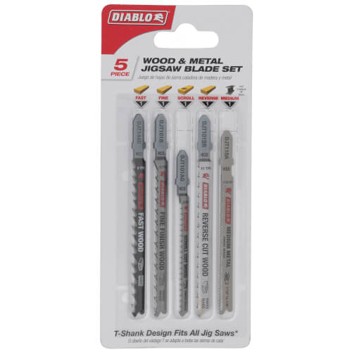 Main product image of High Carbon Steel/High Speed Steel T-Shank Jig Saw Blade Set for Wood & Metal (Pack of 5)