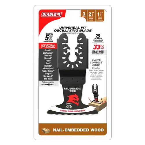 Main product image of 2-1/2" Demo Demon Universal Fit Bi-Metal Oscillating Blade for Nail-Embedded Wood (3-Pack)