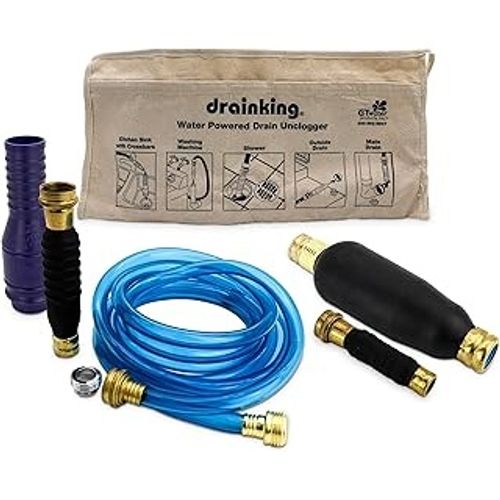 Main product image of Drain King Water-Powered Drain Unclogging Kit for 1" - 6" Pipes w/ 10' Hose, Apron & Faucet Adapter