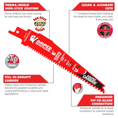 Main product image of 6" 6/9 TPI AMPED Demo Demon Carbide Teeth Reciprocating Saw Blade for General Purpose Cuts (3-Pack)
