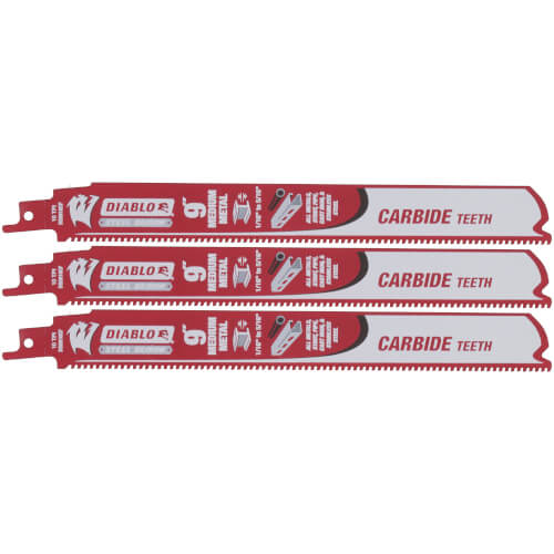 Main product image of 9" Steel Demon Carbide-Tipped Reciprocating Blades for Medium Metal Cutting (3 PK)