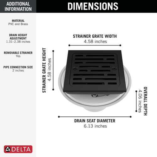Main product image of 4" Tile-in Square Shower Drain (Matte Black), DT062412-BL