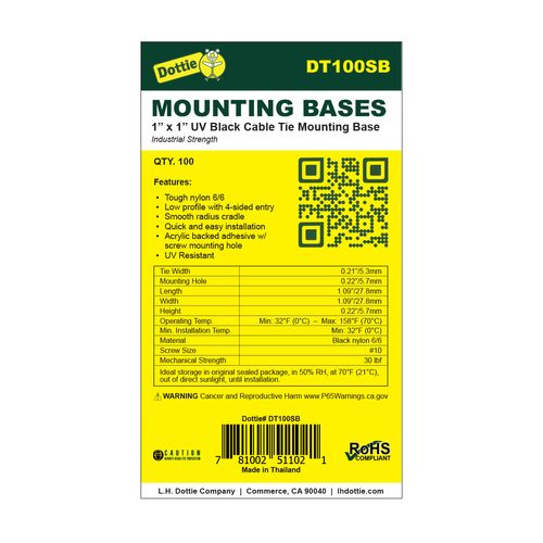 Main product image of 1" X 1" UV Black Cable Tie Mounting Base (Pack of 100)