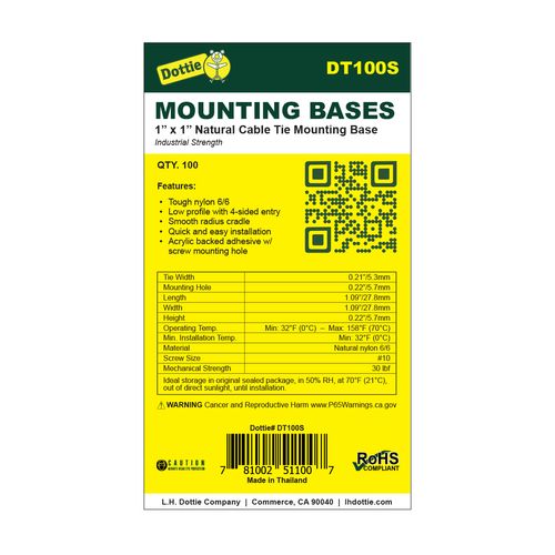 Main product image of 1" X 1" Natural Cable Tie Mounting Base (Pack of 100)