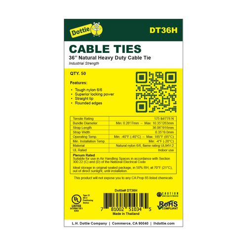 Main product image of 36" Natural Heavy Duty Cable Tie (50 Pack)
