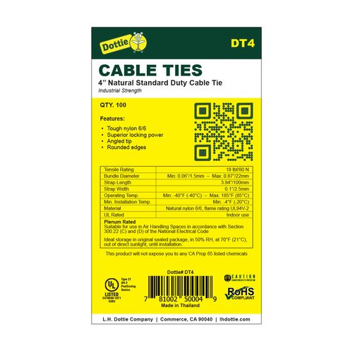 Main product image of 4" Natural Standard Duty Cable Tie (100 Pack)