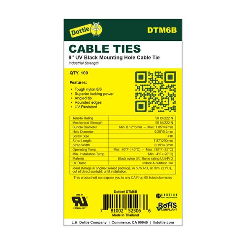 Main product image of 8" UV Black Mounting Hole Cable Tie (100 Pack)