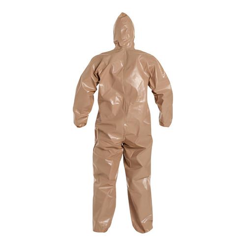 Main product image of Tychem 5000 C3127T Coverall w/ Standard Hood, Elastic Wrists and Ankles, Storm Flap; Adhesive Closure, Tan, Medium (Pack of 6)
