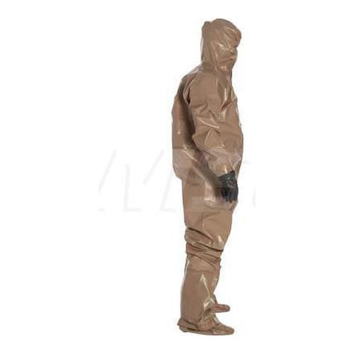 Main product image of Tychem 5000 C3185T Coverall w/ Respirator Fit Hood, Attached Dual Layer Gloves, Socks w/ Outer Boot Flaps, Double Storm Flap; Hook and Loop, Tan, Large (Pack of 6)