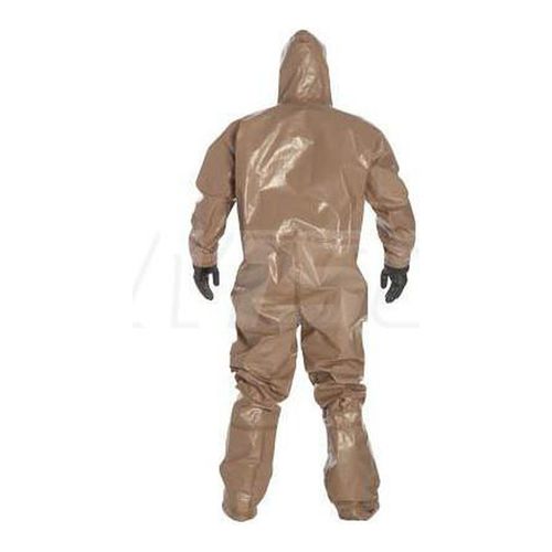 Main product image of Tychem 5000 C3185T Coverall w/ Respirator Fit Hood, Attached Dual Layer Gloves, Socks w/ Outer Boot Flaps, Double Storm Flap; Hook and Loop, Tan, Large (Pack of 6)