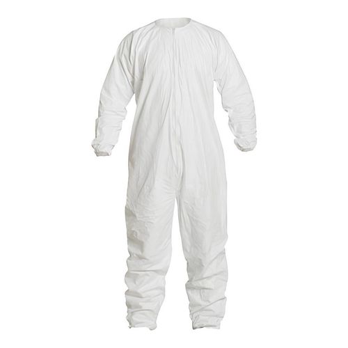 Main product image of Tyvek IsoClean IC254B Coverall w/ Bound Neck, Dolman Sleeves, Covered Elastic Wrists and Ankles, Zipper, Donning Snaps, White, Small (Pack of 25)