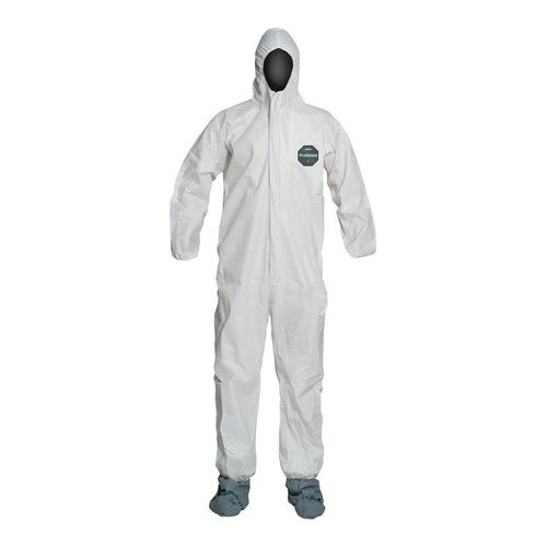 Main product image of ProShield 50 NB122S Coverall w/ Standard Hood, Elastic Wrists, Attached Skid-Resistant Boots, White, X-Large (Pack of 25)