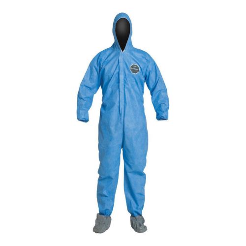 Main product image of ProShield 10 PB122S Coverall w/ Standard Hood, Elastic Wrists, Attached Skid-Resistant Boots, Storm Flap, Blue, 3X-Large (Pack of 25)