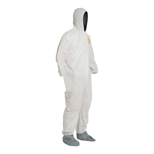 Main product image of ProShield 10 PB122S Coverall w/ Standard Hood, Elastic Wrists, Attached Skid-Resistant Boots, Storm Flap, White, 2X-Large (Pack of 25)