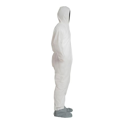 Main product image of ProShield 10 PB122S Coverall w/ Standard Hood, Elastic Wrists, Attached Skid-Resistant Boots, Storm Flap, White, 2X-Large (Pack of 25)