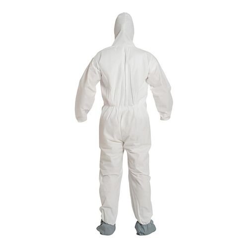 Main product image of ProShield 10 PB122S Coverall w/ Standard Hood, Elastic Wrists, Attached Skid-Resistant Boots, Storm Flap, White, 2X-Large (Pack of 25)
