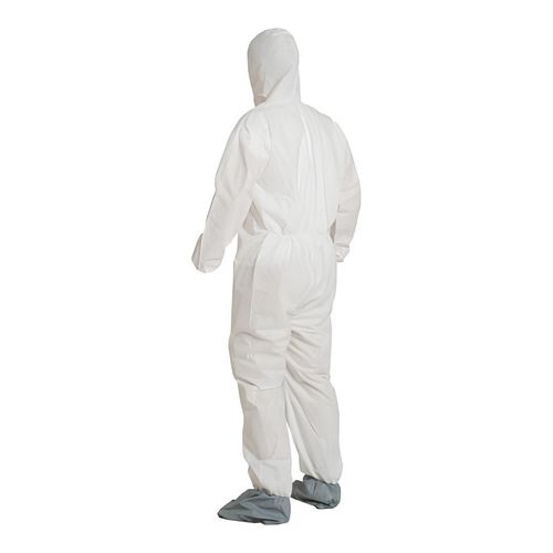 Main product image of ProShield 10 PB122S Coverall w/ Standard Hood, Elastic Wrists, Attached Skid-Resistant Boots, Storm Flap, White, 3X-Large (Pack of 25)