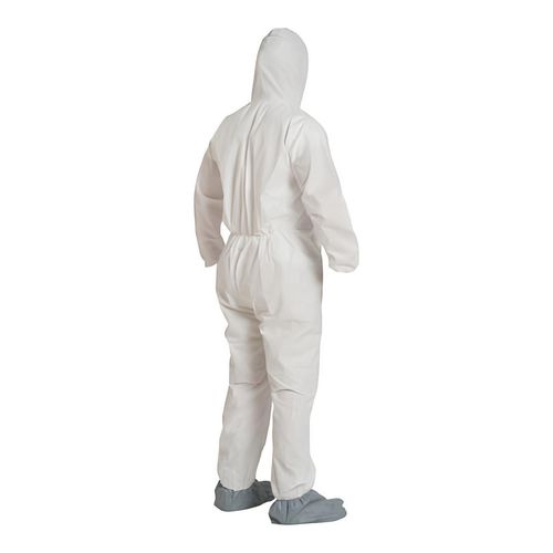 Main product image of ProShield 10 PB122S Coverall w/ Standard Hood, Elastic Wrists, Attached Skid-Resistant Boots, Storm Flap, White, 4X-Large (Pack of 25)