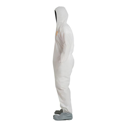 Main product image of ProShield 10 PB122S Coverall w/ Standard Hood, Elastic Wrists, Attached Skid-Resistant Boots, Storm Flap, White, 4X-Large (Pack of 25)