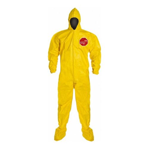 Main product image of Tychem 2000 QC122B Coverall w/ Standard Hood, Elastic Wrists, Socks, Storm Flap; Adhesive Closure, Yellow, 3XL (Pack of 12)