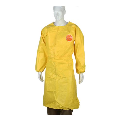 Main product image of Tychem 2000 QC275B Sleeved Apron, Elastic Wrists, 44in Long, Snaps at Neck, Waist Ties, Yellow, Medium (Pack of 25)
