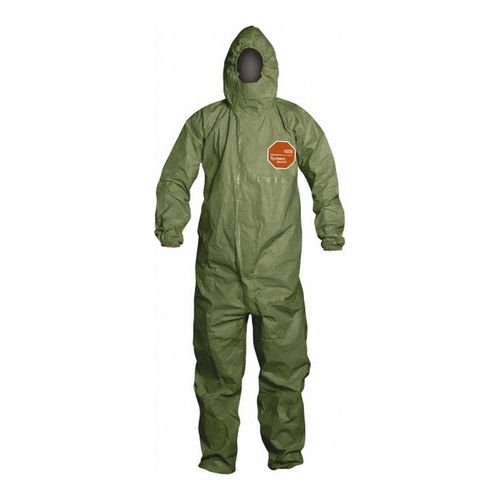 Main product image of Tychem 2000 SFR QS127T Coverall w/ Respirator Fit Hood, Elastic Wrists Ankles and Waist, Storm Flap; Adhesive Closure, Green, 7XL (Pack of 4)