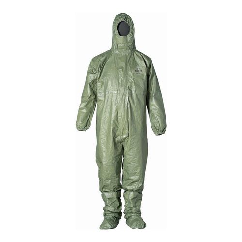 Main product image of Tychem 2000 SFR QS127T Coverall w/ Respirator Fit Hood, Elastic Wrists Ankles and Waist, Storm Flap; Adhesive Closure, Green, Large (Pack of 4)