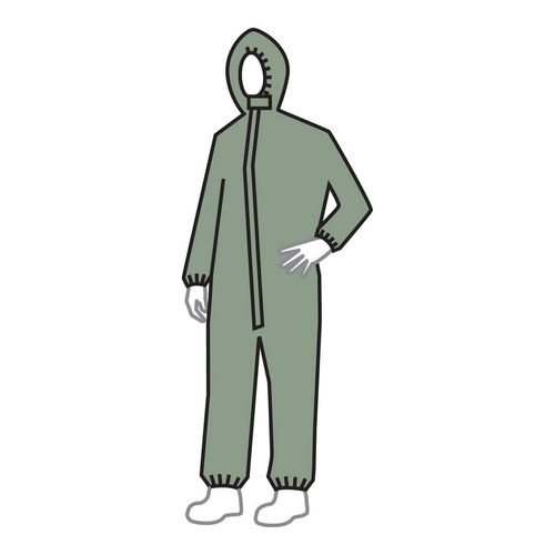 Main product image of Tychem 2000 SFR QS127T Coverall w/ Respirator Fit Hood, Elastic Wrists Ankles and Waist, Storm Flap; Adhesive Closure, Green, X-Large (Pack of 4)