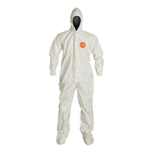 Main product image of Tychem 4000 SL122T Coverall w/ Standard Hood, Elastic Wrists, Socks, Storm Flap; Adhesive Closure, White, Medium (Pack of 6)
