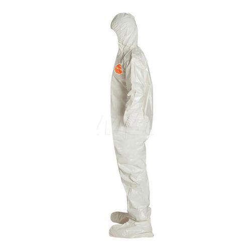 Main product image of Tychem 4000 SL122T Coverall w/ Standard Hood, Elastic Wrists, Socks, Storm Flap; Adhesive Closure, White, Medium (Pack of 6)
