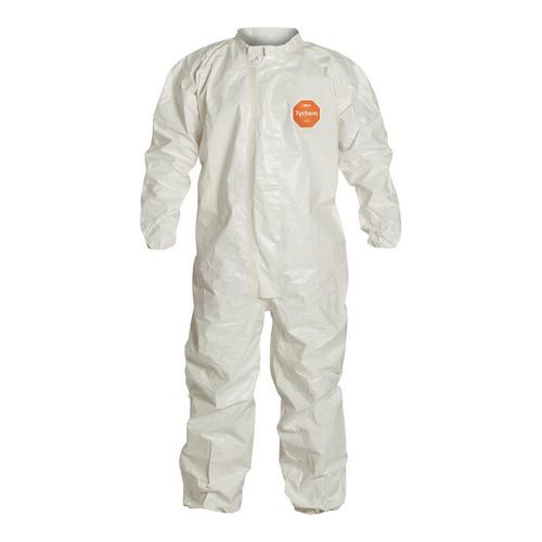 Main product image of Tychem 4000 SL125T Coverall w/ Collar, Elastic Wrists and Ankles, Storm Flap; Adhesive Closure, White, 4X-Large (Pack of 6)